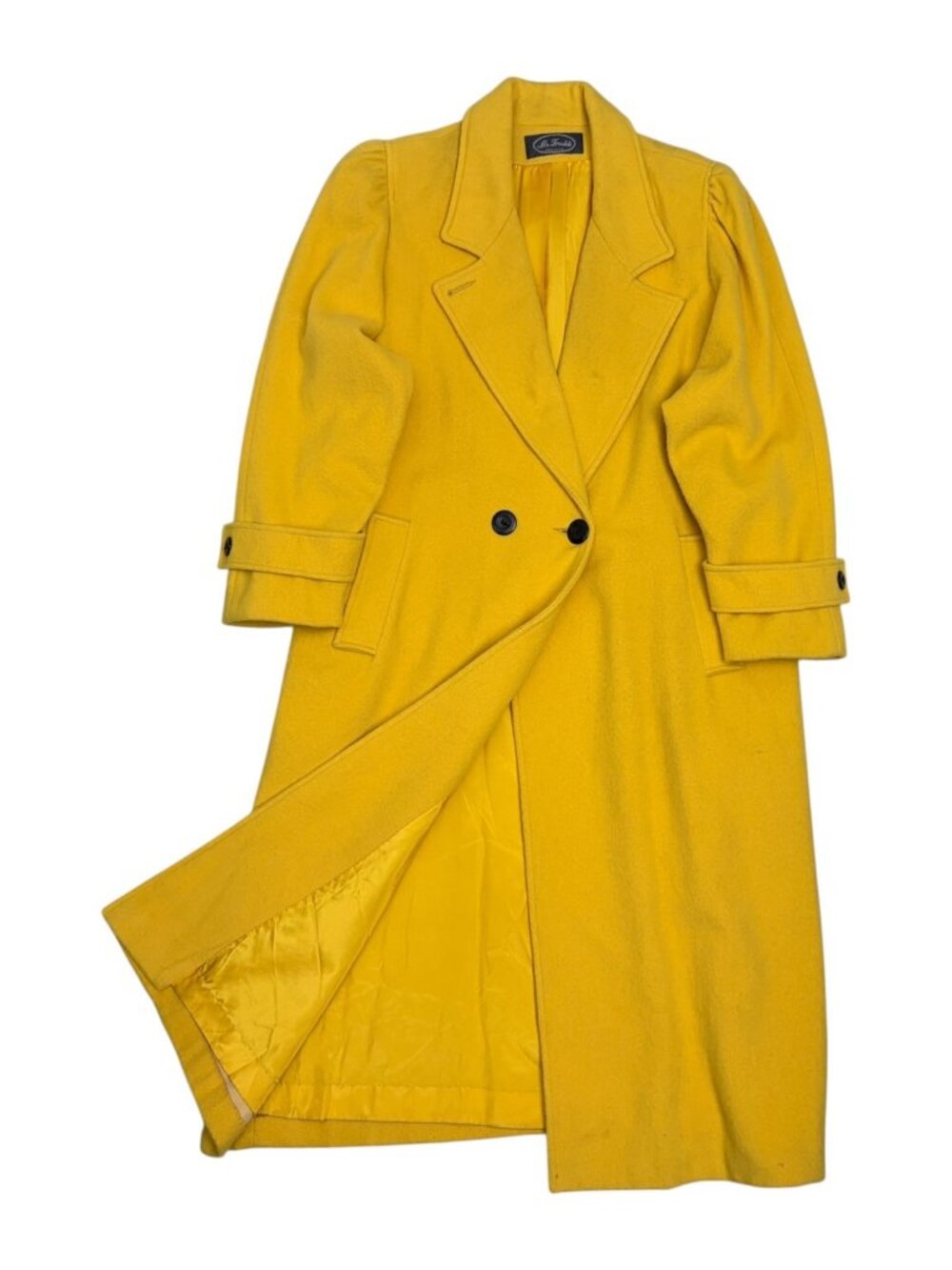 MS FREDDI Vintage Pea Coat Yellow WOOL Blend Retro Long Winter Jacket Womens XL